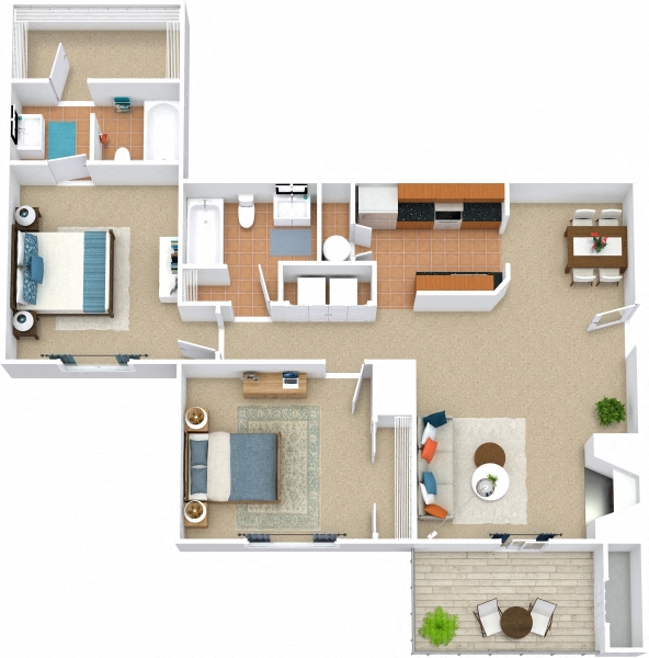 Floor plan for 2 beds, 2 baths, 1125 sqft